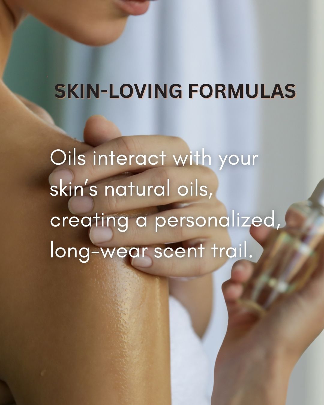 Person applying a skincare product with text about skin-loving formulas.